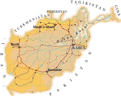 Una mappa non molto dettagliata dell'Afghanistan